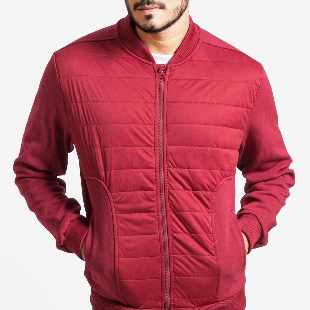OLGYN Men’s Quilted Knitted Red Bomber Jacket